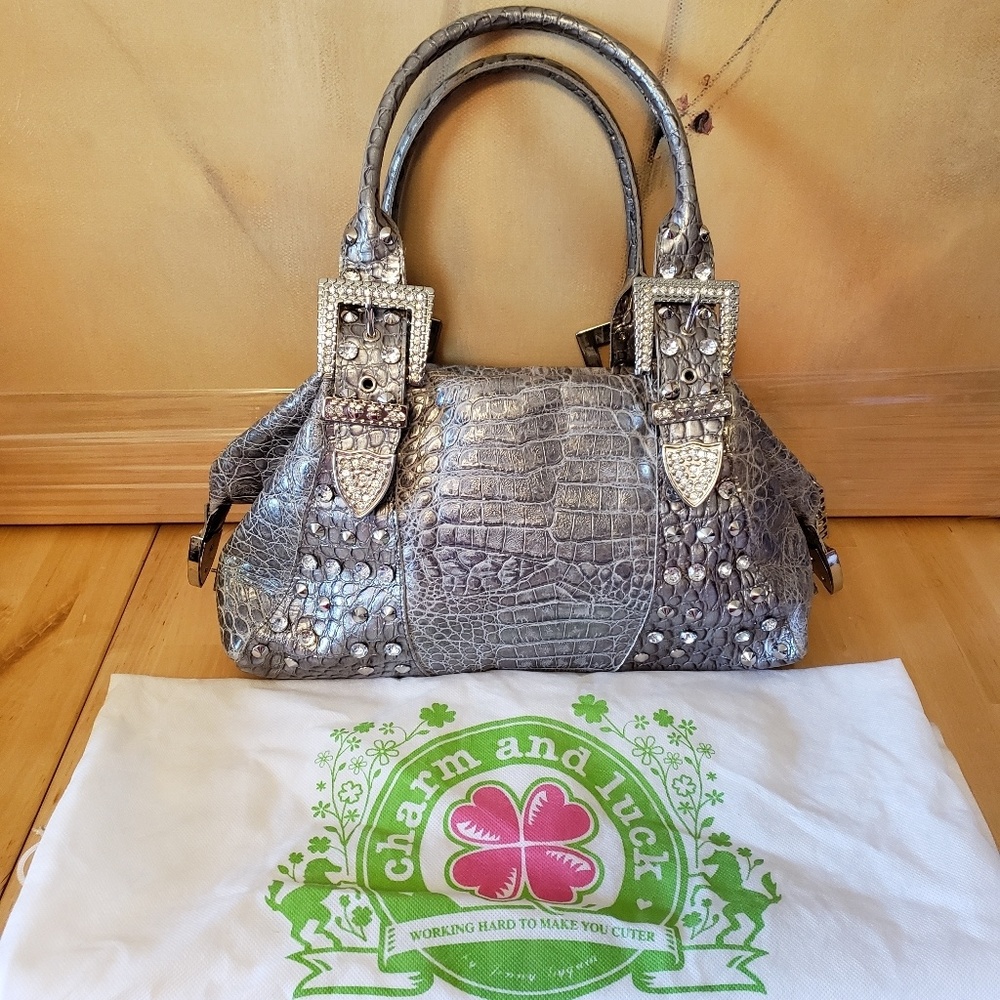 Charm and Luck Faux Snakeskin Leather Handbag